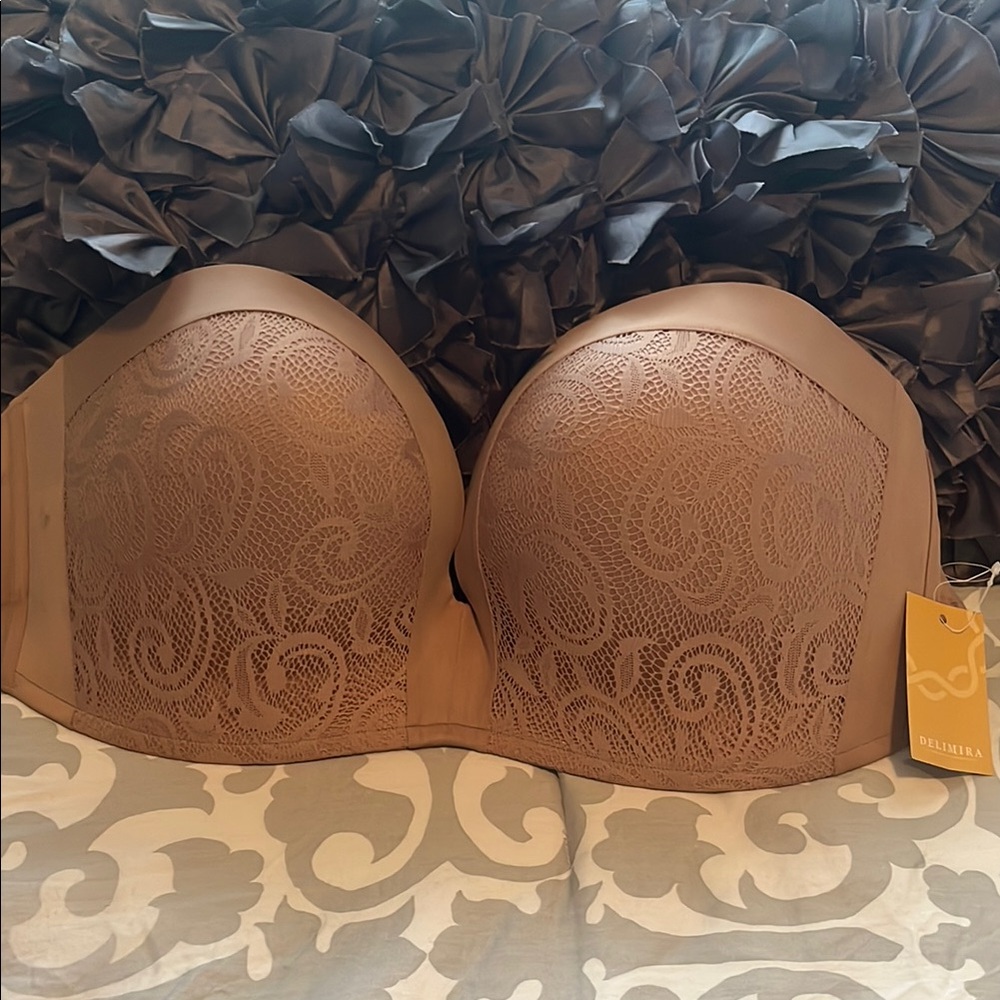 Delimira Women's Lace Strapless Bra Pearl Champagne 36F